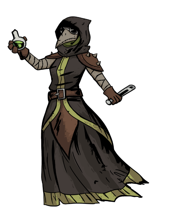 alchemist character with a plague doctor mask